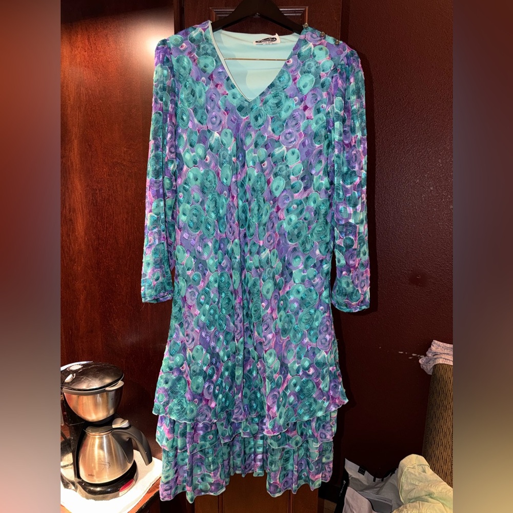 Vintage Floral V-Neck Dress - Purple and Green 1 X